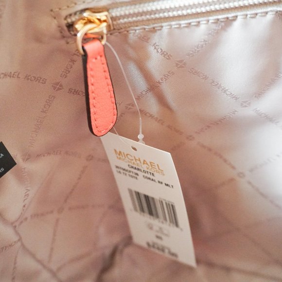 Michael Kors Charlotte Large Top Zip Shoulder Tote Bag MK Coral Reef Multi - Picture 11 of 11